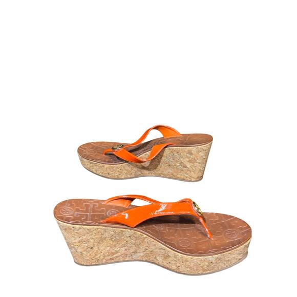 Tory Burch Size  7.5 Orange Suzy Leather Cork Wedge Platform Sandals - Picture 3 of 7